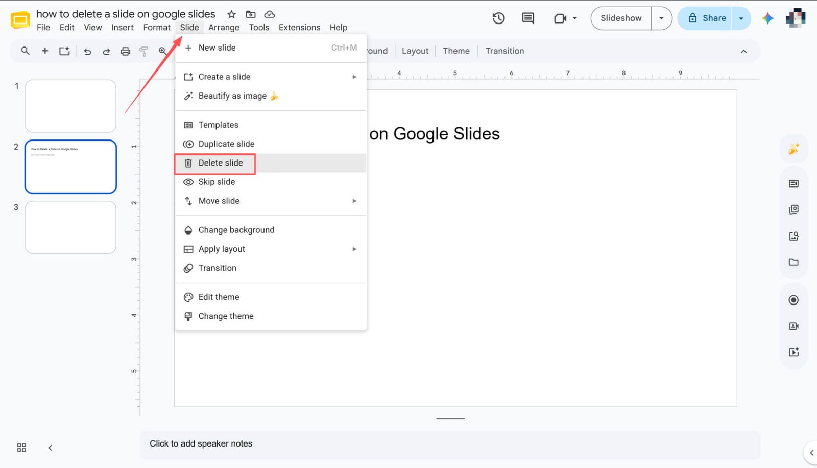 Menghapus slide di Google Slides