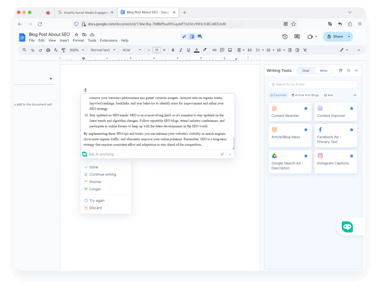 Пишите в Google Docs , как в <span class="text-[#00D3B6]">Notion AI</span>