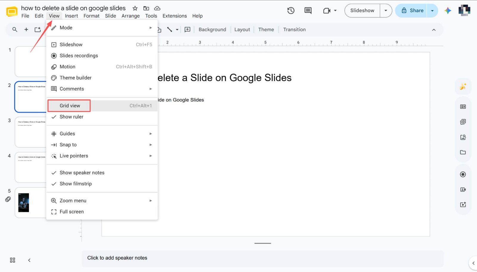 Tampilan kisi pada Google Slides