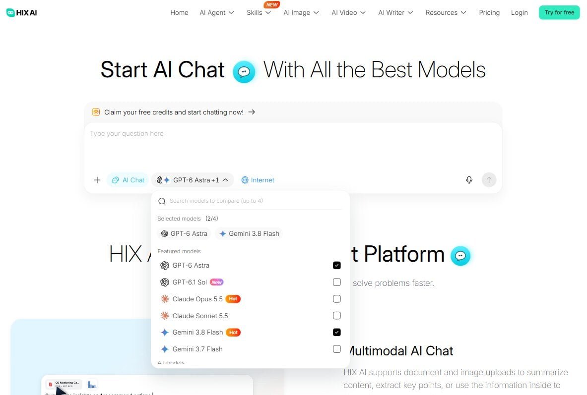 Screenshot della chat HIX AI