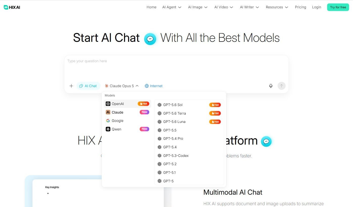 Screenshot della chat HIX AI
