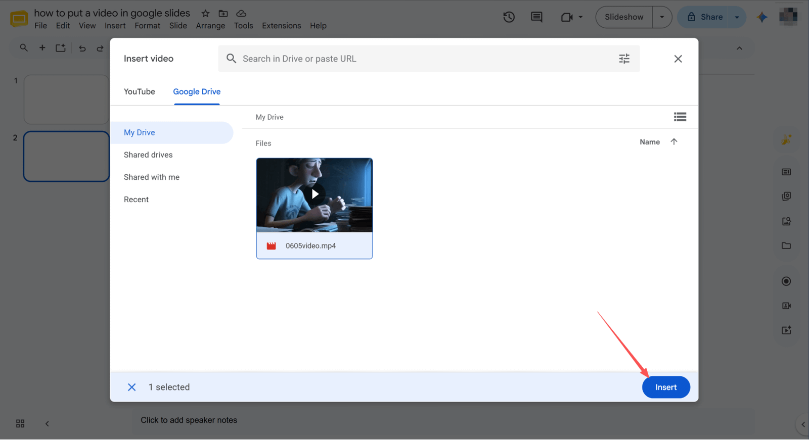 Insertar video usando Google Drive