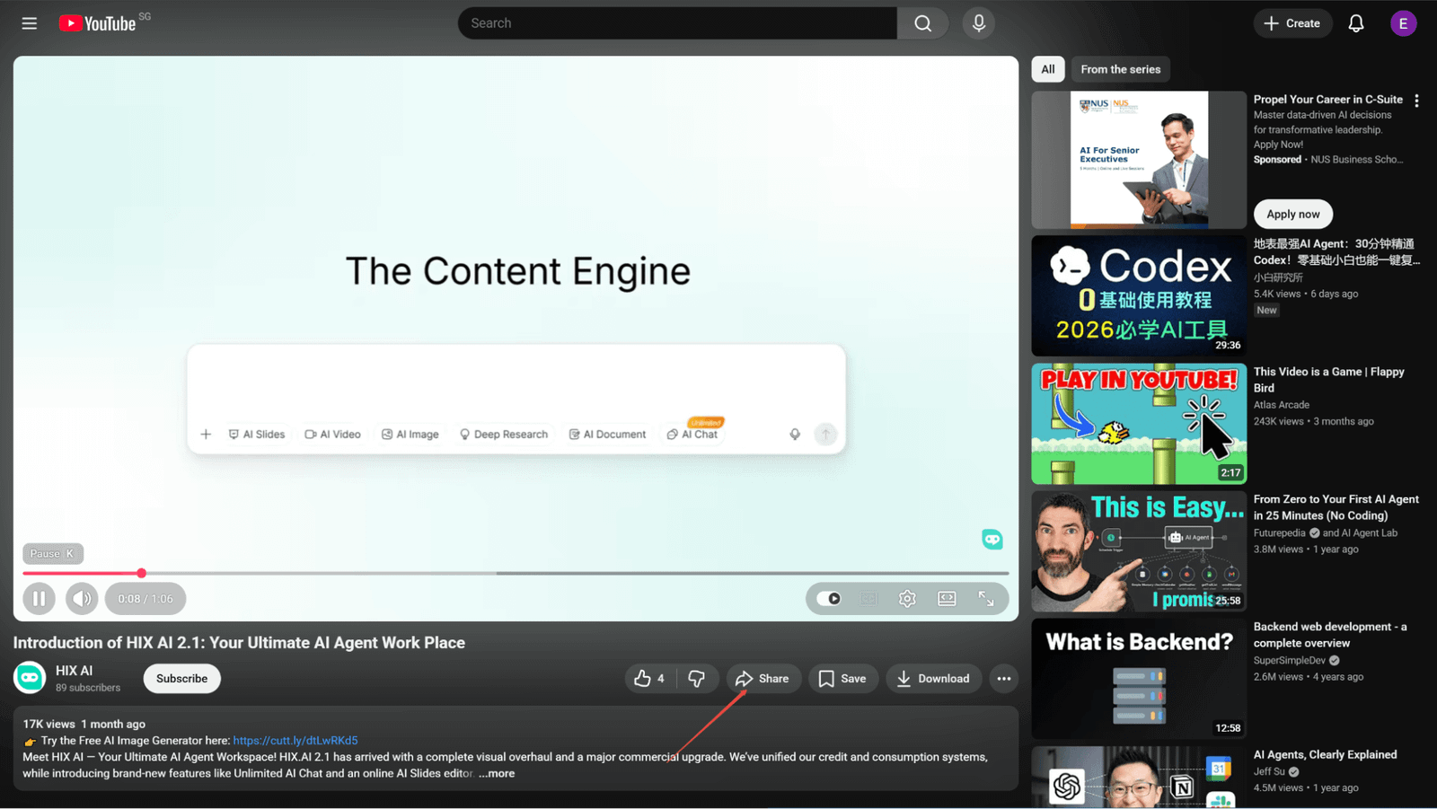 Compartir enlace de video de YouTube